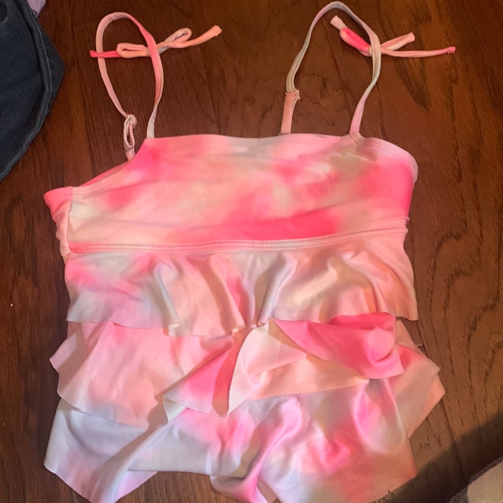 kids pink tie dye swim top
